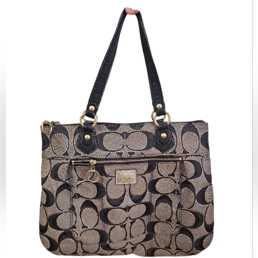Coach Black and Gray Signature Shoulder Bag
